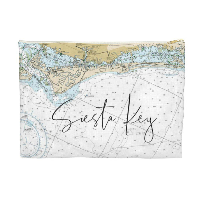 Siesta Key Nautical Map Accessory Pouch with Sapphire Shores Back